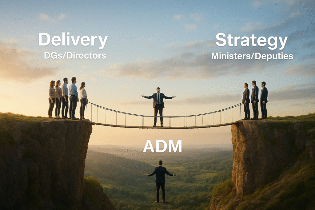 ADMs bridge the Vision and Strategy of Ministers/Deputies with the execution and delivery of the DGs and Directors.