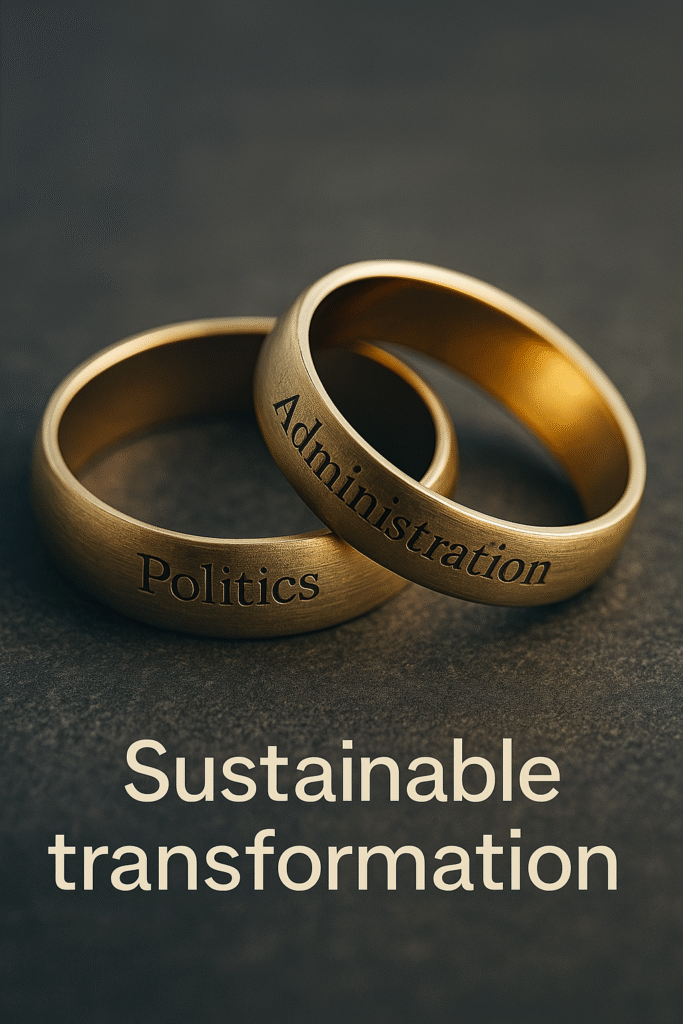 Sustainable government transformation happens when politics is appropriately wed to administration at the top by the Minister and Deputy.