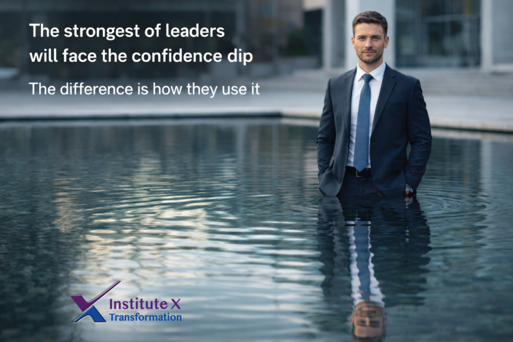 Strong leader with ripples through reflection in water